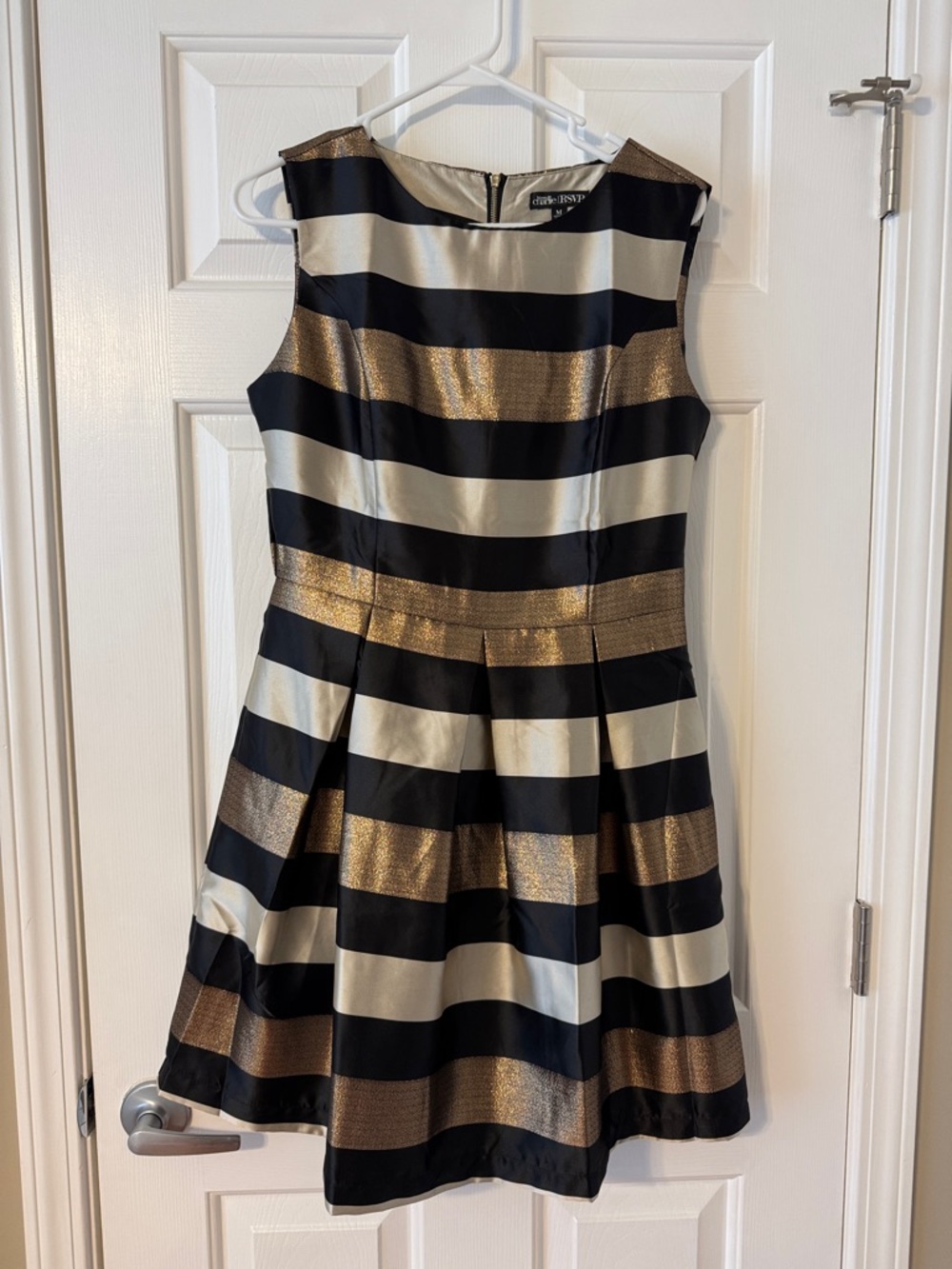 Striped Metallic Fit-and-Flare Dress